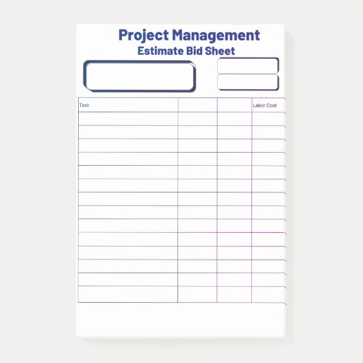 Blank Estimate Bid Sheet Post it Notes Post-it Klebezettel (Vorderseite)