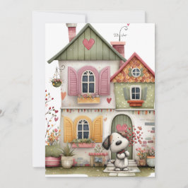 Blank Flat Card Cozy Cottage and Puppy Feiertagskarte