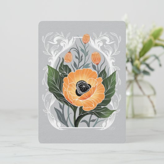 Blank florale Note Card mit Orange Poppies Dankeskarte (Stehend Vorderseite)