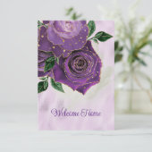 Blank Glamour Gold und Lila Rose Willkommen Zuhaus Ankündigung (Stehend Vorderseite)