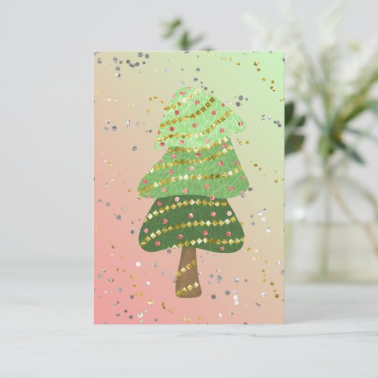Blank Gold Green Sparkle Moderner Weihnachtsbaum Ankündigung (Stehend Vorderseite)