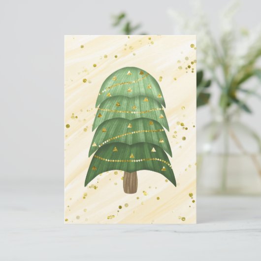 Blank Gold Green Sparkle Moderner Weihnachtsbaum Ankündigung (Stehend Vorderseite)