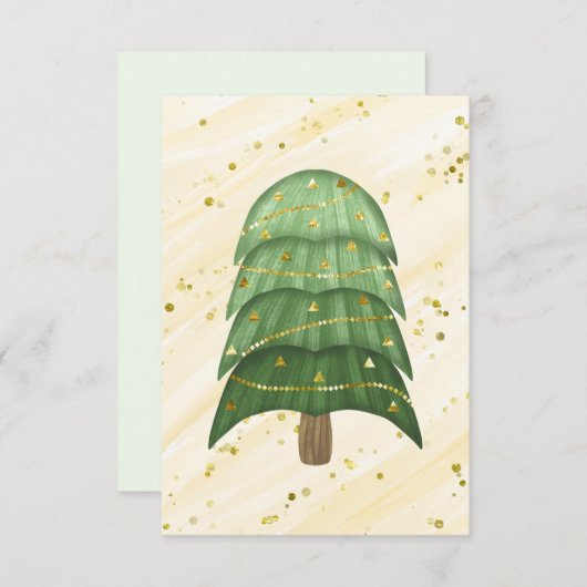 Blank Gold Green Sparkle Moderner Weihnachtsbaum Ankündigung (Vorne/Hinten)