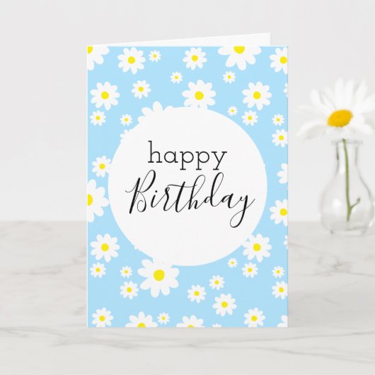 Blank Happy Birthday Daisy Flower Pattern Blue Karte (Kleine Pflanze)