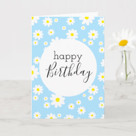 Blank Happy Birthday Daisy Flower Pattern Blue Karte