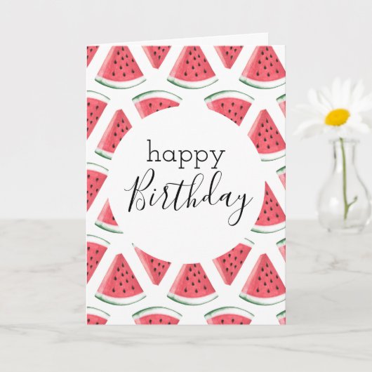 Blank Happy Birthday Watermelon Slice Pattern Pink Karte (Kleine Pflanze)