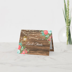 Blank - Holz, Laterne und Türkis, Korallen Blumenm Dankeskarte