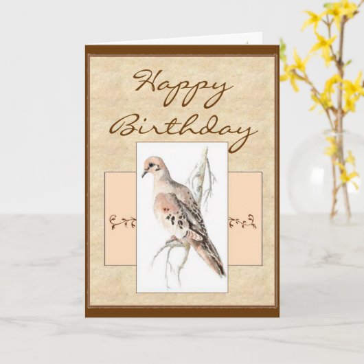 Blank Inside Birthday Mourning Taube, Turteltaube  Karte (Gelbe Blume)