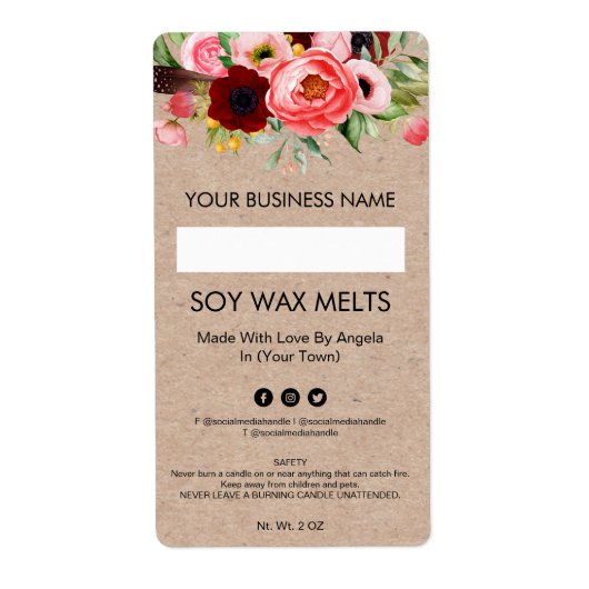 Blank Kraft Floral Soy Wax Melt Labels (Vorne)