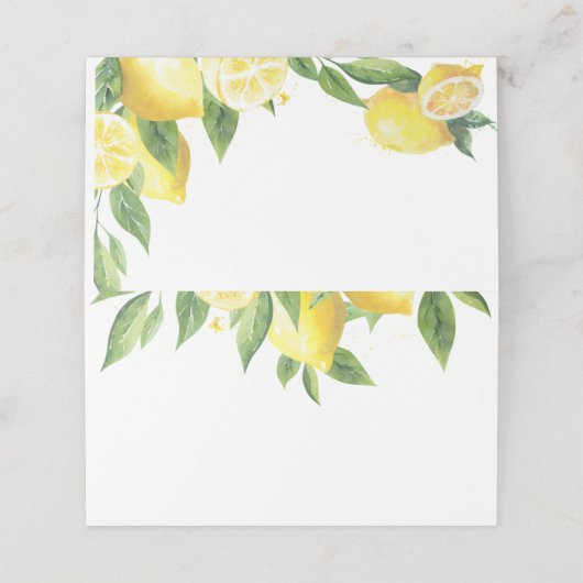 Blank Lemon Watercolor Wedding Platzkarte (Außenseite Aufgefaltet)