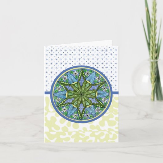 Blank Note Card Blue und Light Green Medallion Dankeskarte (Vorderseite)