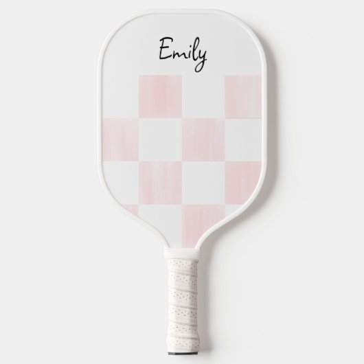 Blank Pink and White Checkerboard Personalized Pickleball Schläger (Vorderseite)