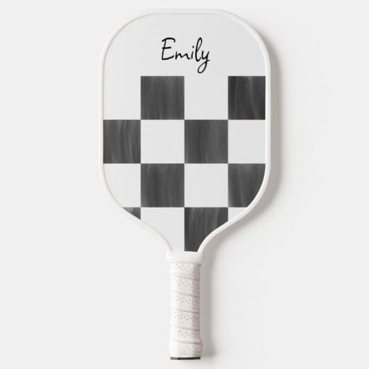 Blank Pink and White Checkerboard Personalized Pickleball Schläger (Vorderseite)