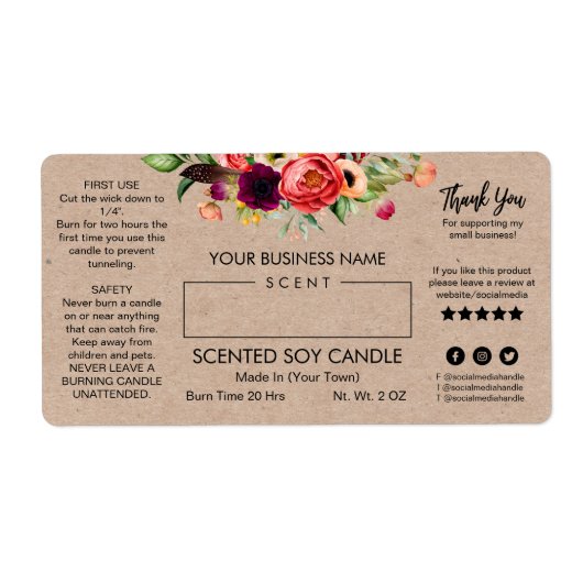 Blank Rectangle Kraft Soy Candle Labels (Vorne)