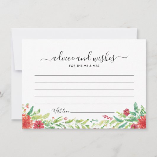 Blank Red Floral Wedding Guest Advice wünscht Card Einladung (Vorderseite)