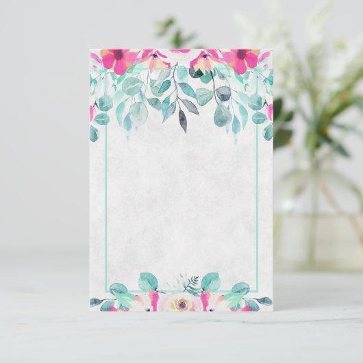 Blank Rosa Frühling Aquarellfarben Blumenhochzeit Einladung (Stehend Vorderseite)