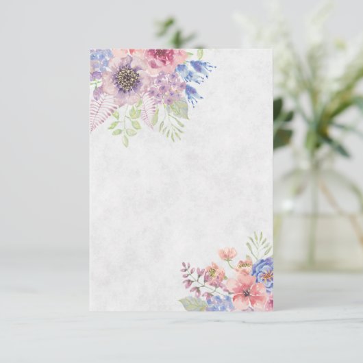 Blank Rosa und blaue Blütenhochzeit Einladung (Stehend Vorderseite)