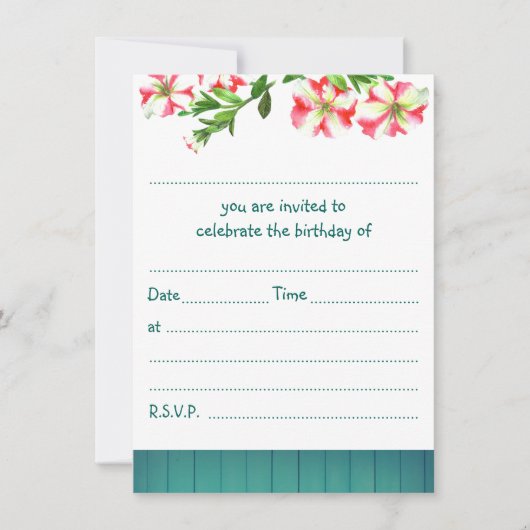 Blank Rustikale Wasserfarbe Trailing Petunias Gebu Einladung (Vorderseite)