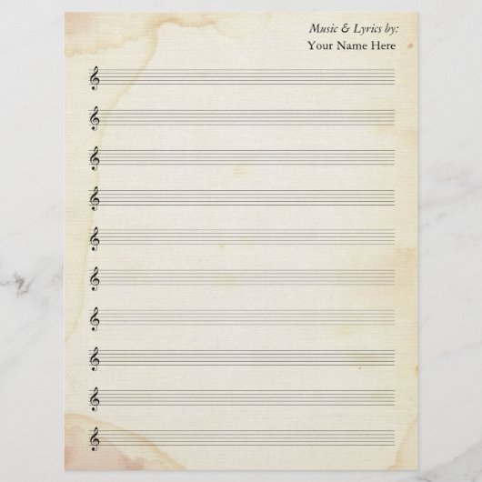 Blank Sheet Music 10 Stave Alt gesteinigtes Papier (Vorderseite)