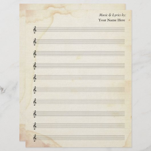 Blank Sheet Music 10 Stave Alt gesteinigtes Papier (Vorne/Hinten)