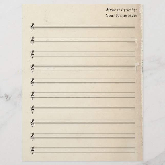 Blank Sheet Music 10 Stave Vintage Alte Buchseite (Vorderseite)