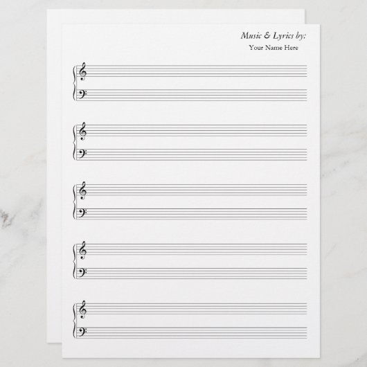 Blank Sheet Music Grand Staff Bass and Treble (Vorne/Hinten)