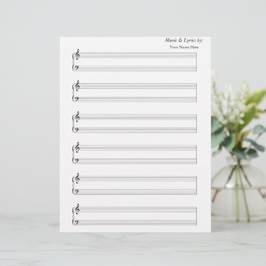 Blank Sheet Music Piano 6 Stave (Stehend Vorderseite)
