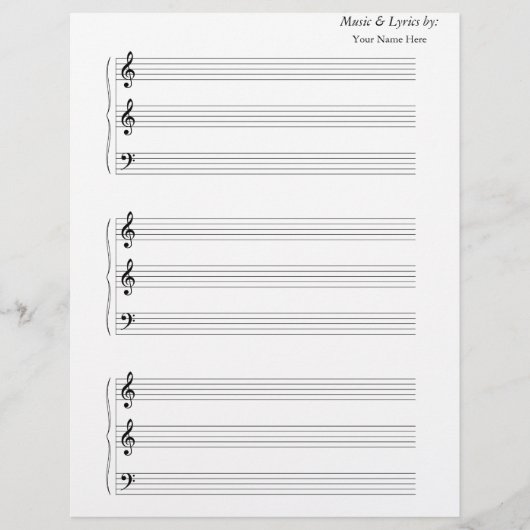 Blank Sheet Music Trumpet Trombone 2 G's 1 F mit (Vorderseite)