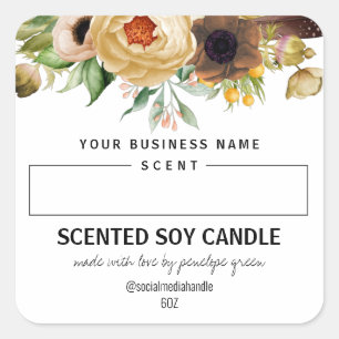 Blank Space White Floral Scented Soy Candle Labels Quadratischer Aufkleber