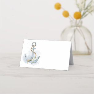 Blank Template Dusty Blue Floral Anchor Hochzeit Platzkarte