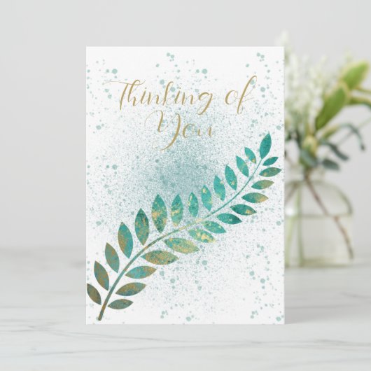 Blank Türkis und Gold tropischen Leaf Denken Ankündigung (Stehend Vorderseite)