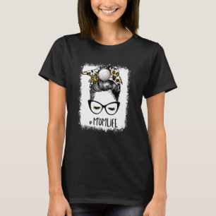 Blank Volleyball Mama Life Leopard Messy Bun Gam T-Shirt