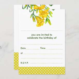 Blank Watercolor Yellow Day Lilies Polka Dots Einladung