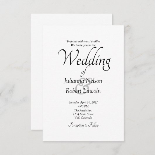 Blank White Custom Hochzeit Einladung (Vorne/Hinten)