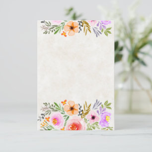 Blanke orange und violette Aquarell-Blumenhochzeit Einladung
