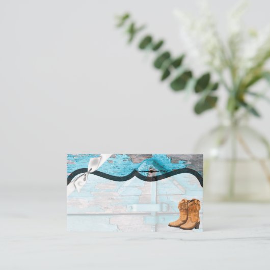 Blanke Platzkarten Blauer Holzstall Türstiefel (Stehend Vorderseite)