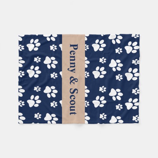 Blankenschild für Navy und White Paw Name hinzufüg Fleecedecke (Vorderseite (Horizontal))