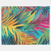 Blanket Aqua Blue Pink Farbenfrohe Palm Blätter Fleecedecke (Vorderseite (Horizontal))