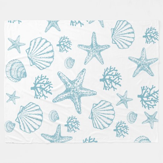 Blanket Aquamarin Seashell Starfish Beachy Pattern Fleecedecke (Vorderseite (Horizontal))