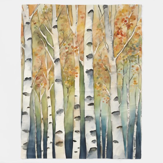 Blanket Birch Wald Bäume Naturbäume Blätter Rustik Fleecedecke (Vorderseite)