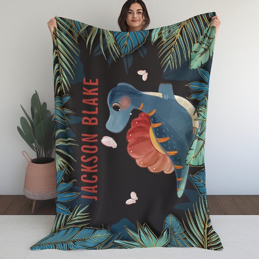 Blanket für Jungen mit Dinosaurier und Golden Foli Fleecedecke