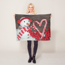 Blanket mit Snowman und Candy Cane Herz