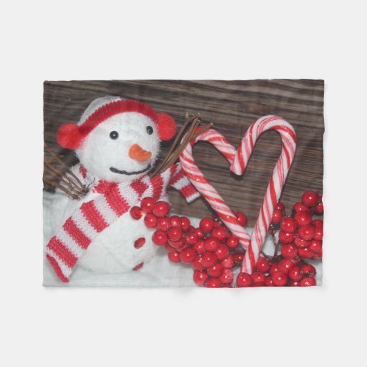 Blanket mit Snowman und Candy Cane Herz Fleecedecke (Vorderseite (Horizontal))
