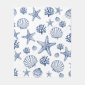 Blanket Navy Blue Seashell Pattern Fleecedecke (Vorderseite)