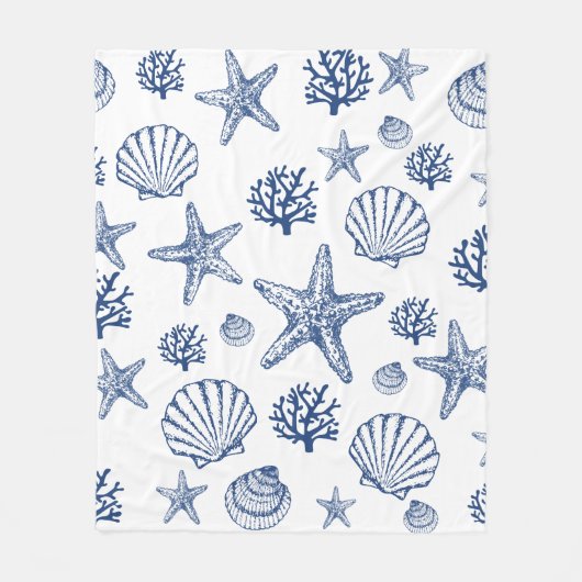 Blanket Navy Blue Seashell Pattern Fleecedecke (Vorderseite)