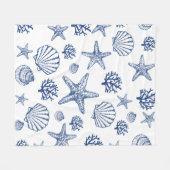Blanket Navy Blue Seashell Pattern Fleecedecke (Vorderseite (Horizontal))