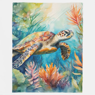 Blanket Seaturtle Watercolor Tropische Küste Fleecedecke