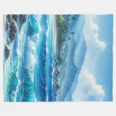 Blanket Tropical Beach Ocean Waves Wasserfarben Fleecedecke (Vorderseite (Horizontal))