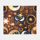 Blankets – Golden Ochre Celestial Moon Pattern Fleecedecke (Vorderseite (Horizontal))