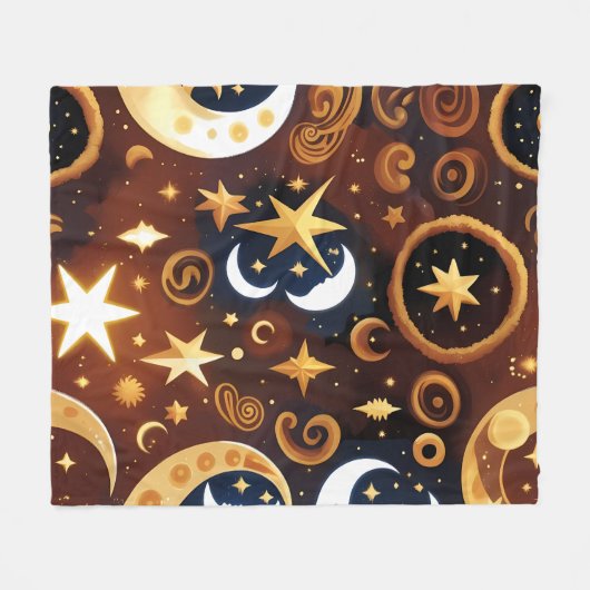 Blankets – Golden Ochre Celestial Moon Pattern Fleecedecke (Vorderseite (Horizontal))